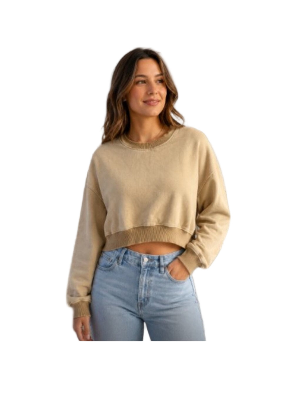 Zara Women’s Beige Cropped Sweatshirt Size Medium